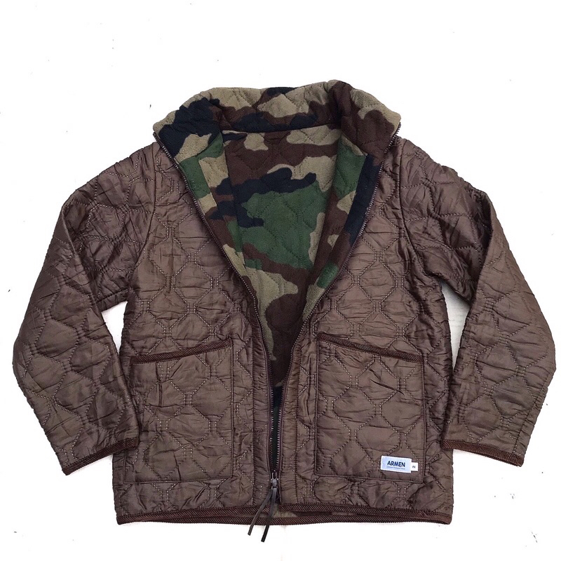 Vintage Polish france ARMEN Reversible Lining Camouflage Quilted Jacket Woodland Camouflage inner  M