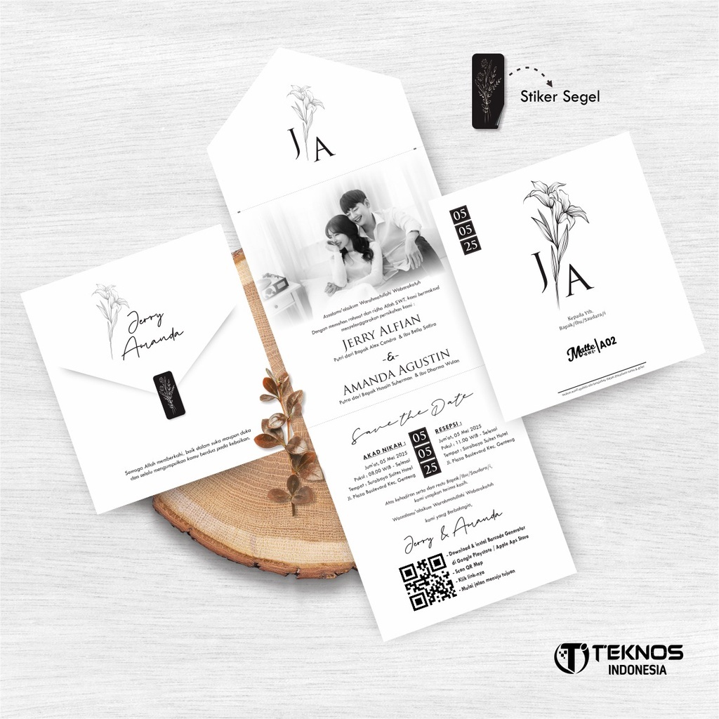 UNDANGAN PERNIKAHAN CUSTOM SIMPLE ELEGANT SEMI AMPLOP - UNDANGAN AMPLOP PERNIKAHAN MATTE BW ENVELOPE