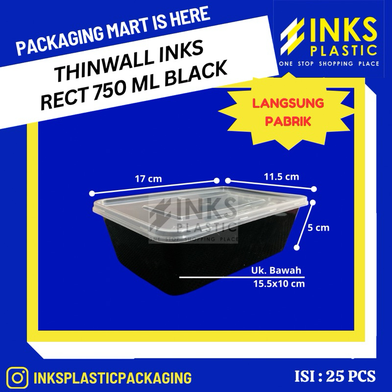 THINWALL PERSEGI 750 ML WARNA HITAM (25 PCS)