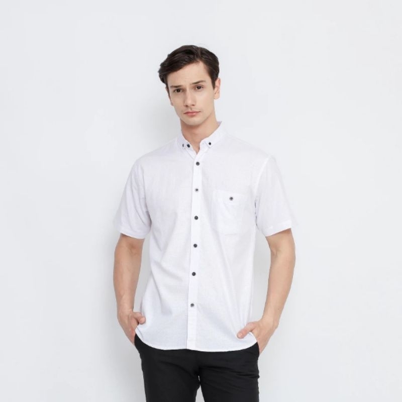 Milgo Kemeja Lengan Pendek Polos Pria Slim Fit Putih