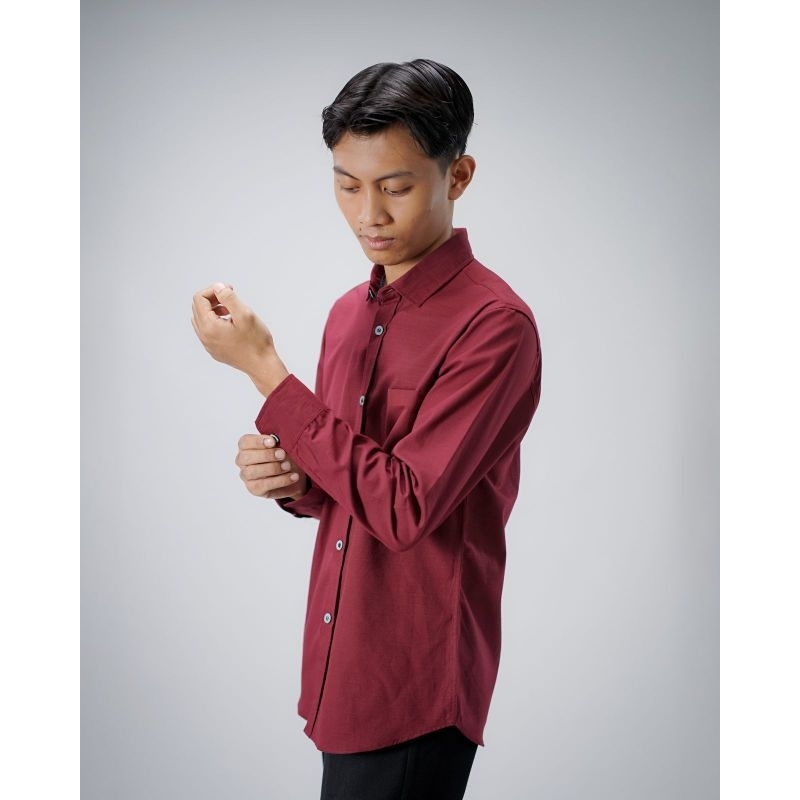 Kemeja Pria Lengan Panjang | Kemeja Slimfit | Kemeja Merah Maron | kemeja Pria Sigaret Premium Lenga