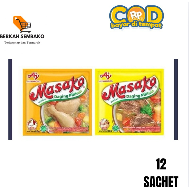 

Penyedap masakan MASAKO ayam dan MASAKO sapi renceng isi 12 sachet
