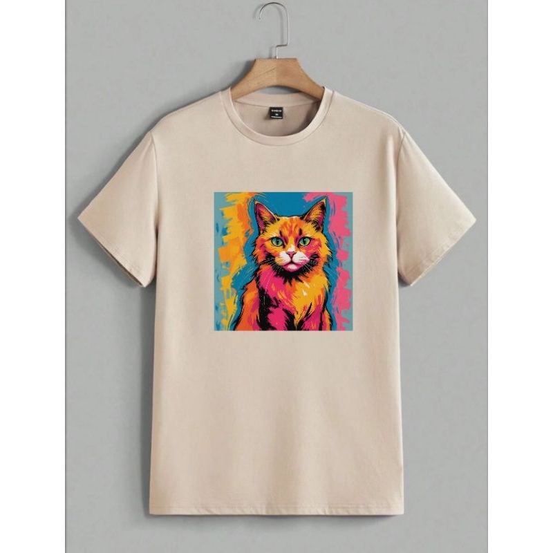 kaos cream bergambar kucing