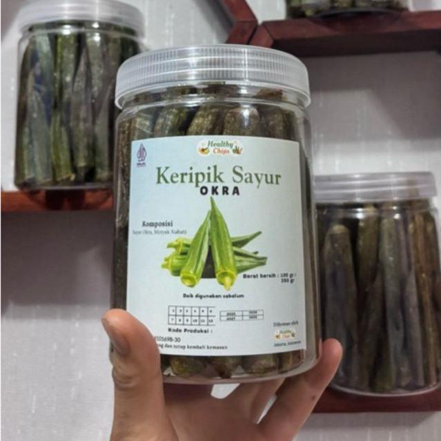 

KERIPIK OKRA 750 ML CEMILAN SEHAT PRODUK LOKAL SEHAT 100%