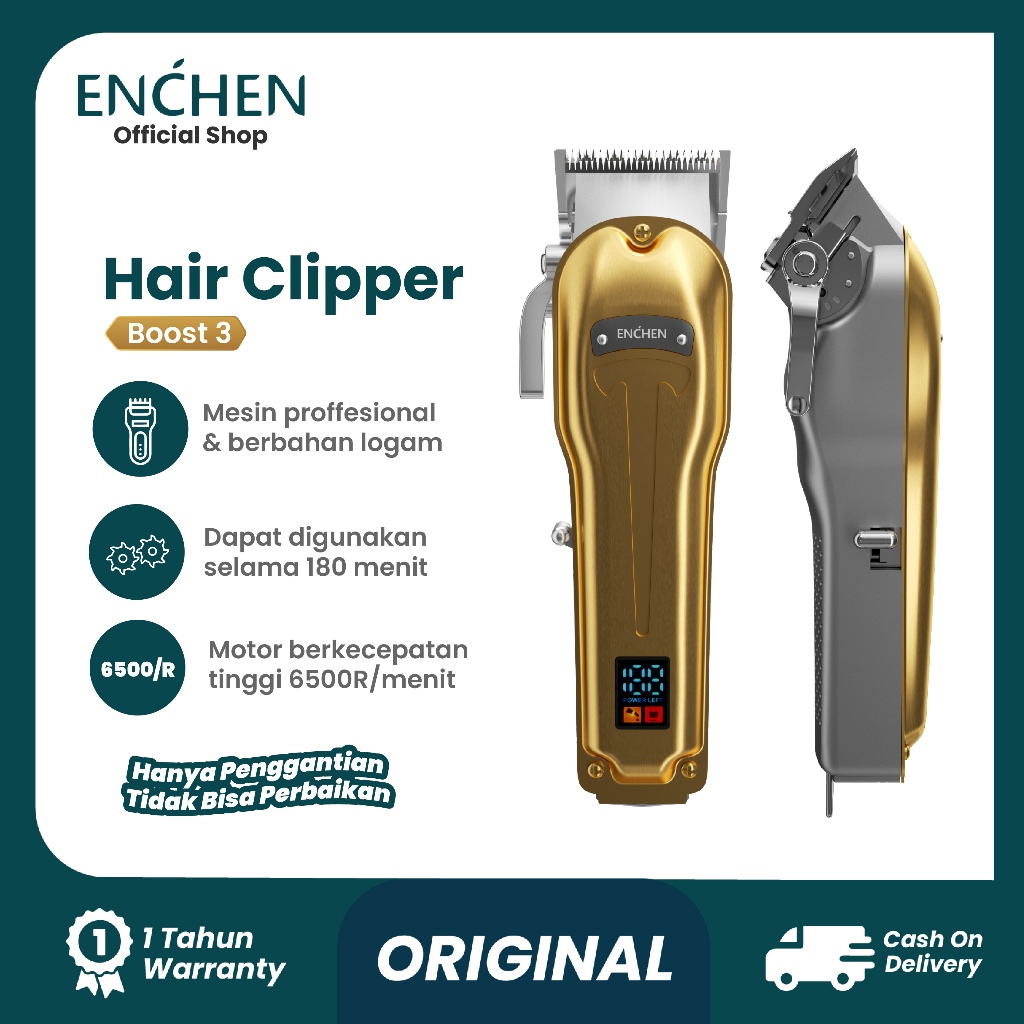 ENCHEN Alat Cukur Rambut Boost 3 Gold Hair Clipper Electric Metal Design