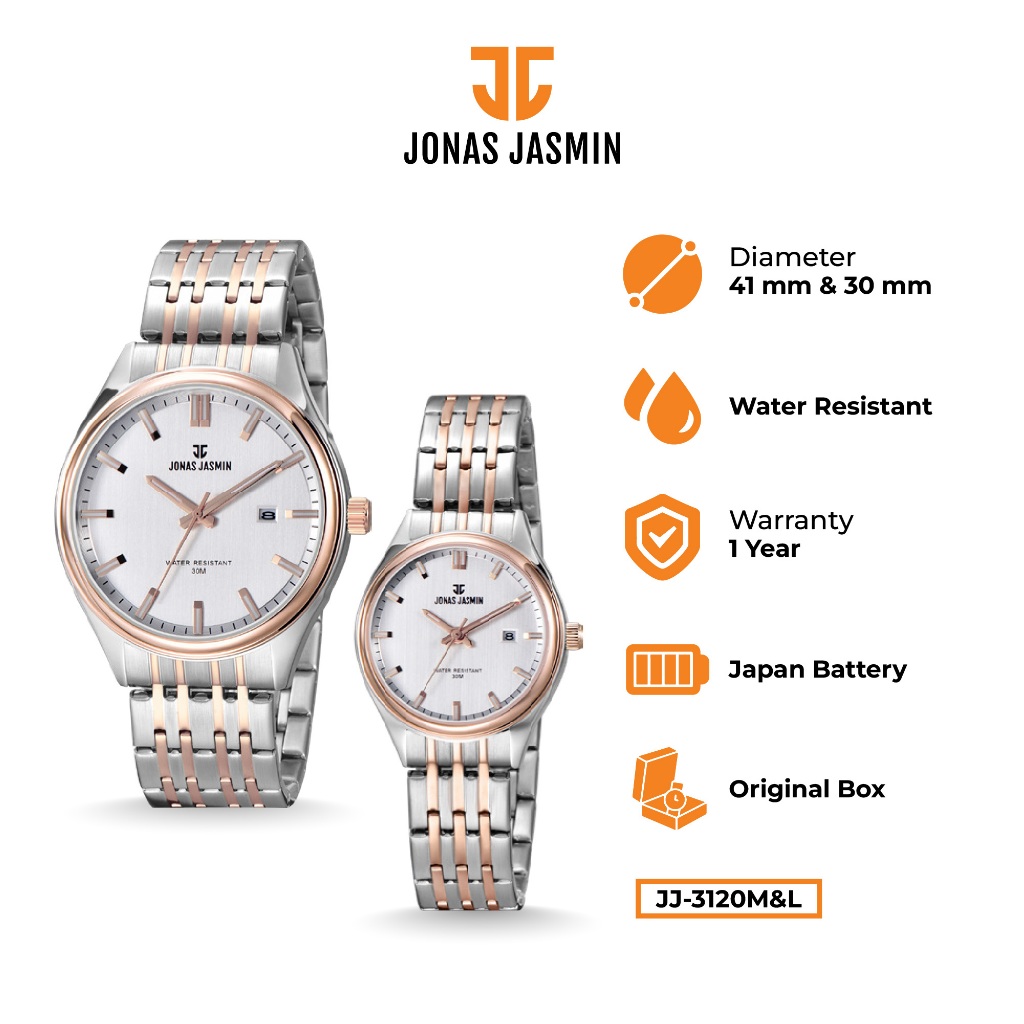 Jonas Jasmin - Jam Tangan Couple Analog JJ-3120M/JJ-3120L Include Box Fullset