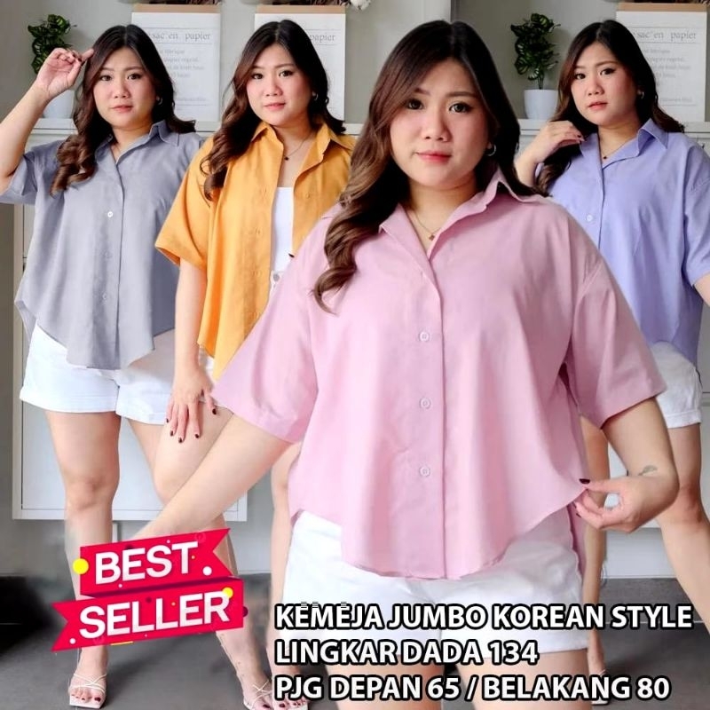 ATASAN KEMEJA WANITA JUMBO POLOS WANITA/KEMEJA WANITA LD 130 XXXXL/ KEMEJA KOTAK/ KEMEJA WHITE POLOS