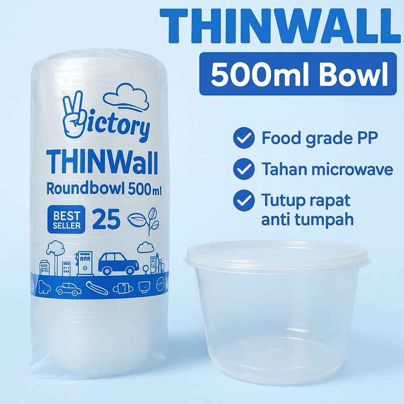 Victory Thinwall 500ml Bulat Mangkok (25) Halal Plastik Cup Pudding Slime Wadah Makanan Tempat Slime