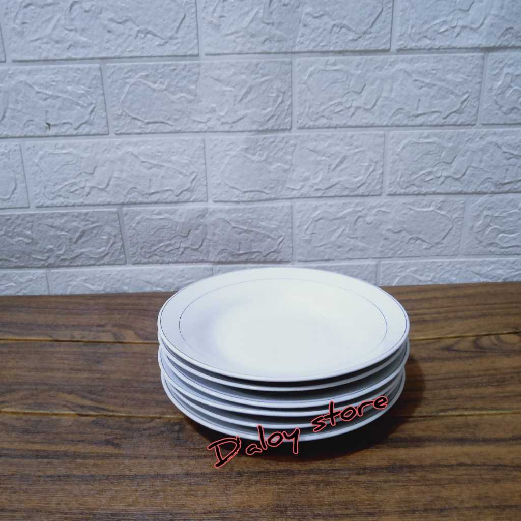 6pcs Piring keramik List Emas 8 Inchi /Piring Makan Putih