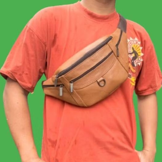 tas slempang kulit waistbag pria asli kulit Garut