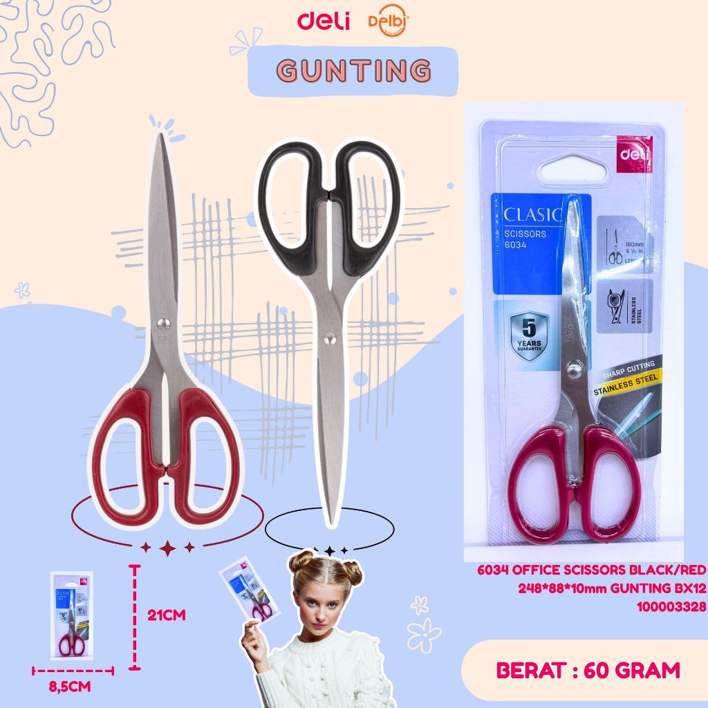 

6034 OFFICE SCISSORS BLACK/RED 248*88*10mm GUNTING