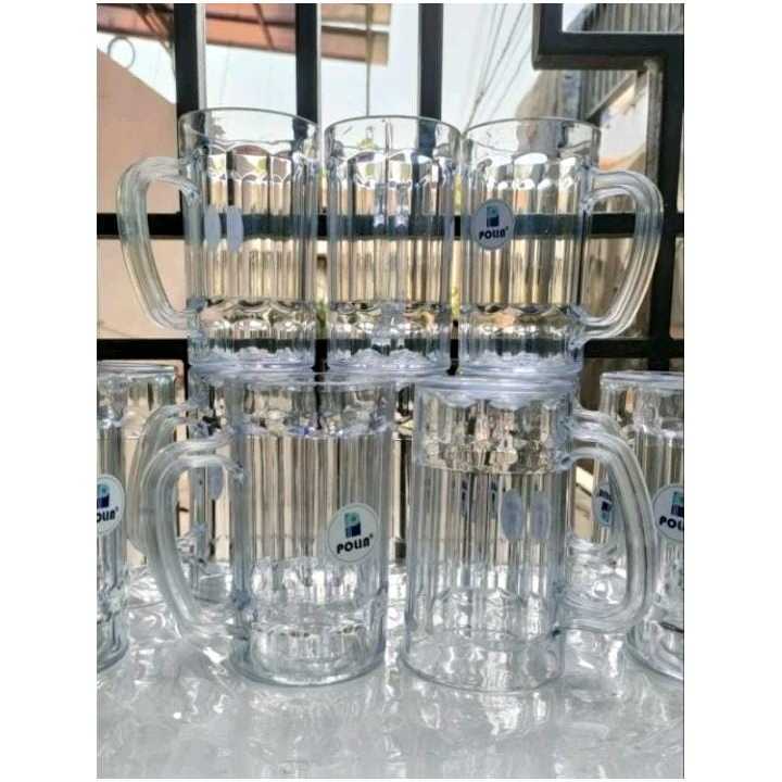 12pcs Gelas Mika Plastik GL - 99 / Gelas Plastik Bening Gagang Besar Tahan Panas