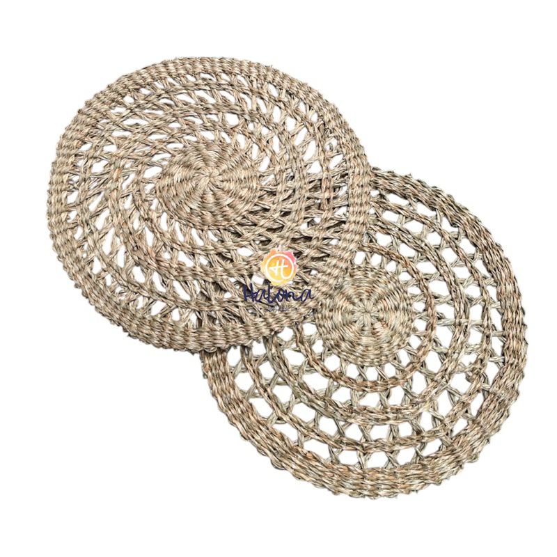 Placemat/Alas Piring Bundar Bulat Jaring Anyaman Mendong Natural home Decor Dinner set