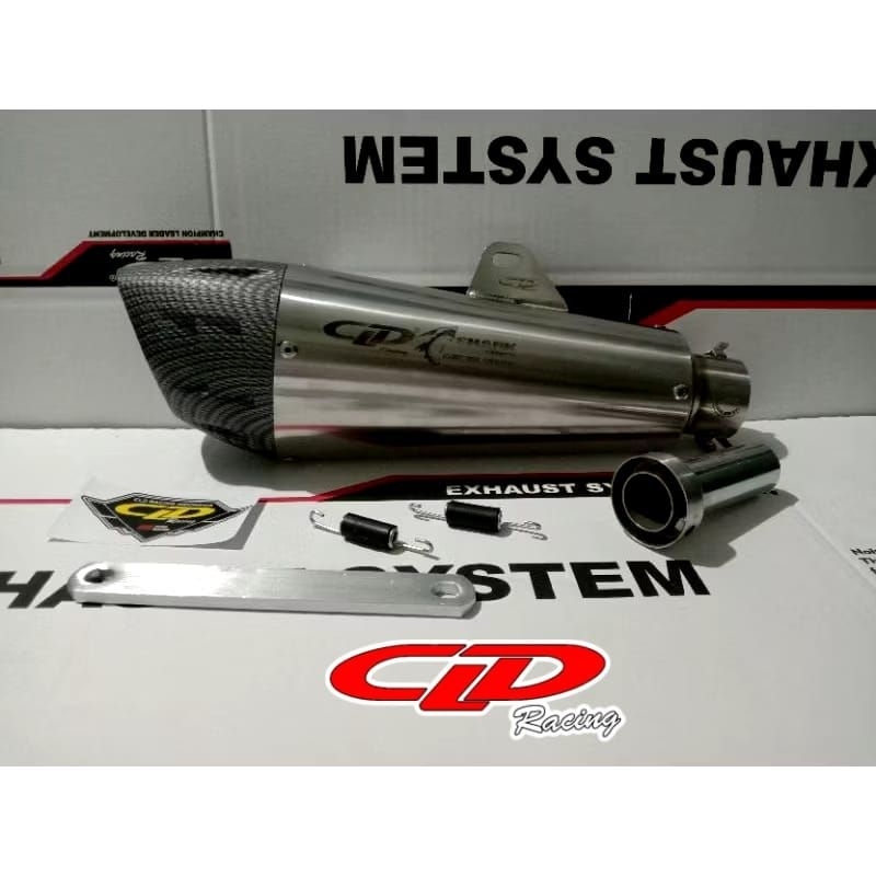 SILENCER KNALPOT ONLY CLD RACING SHARK SERIES LONG HITAM DAN CARBON