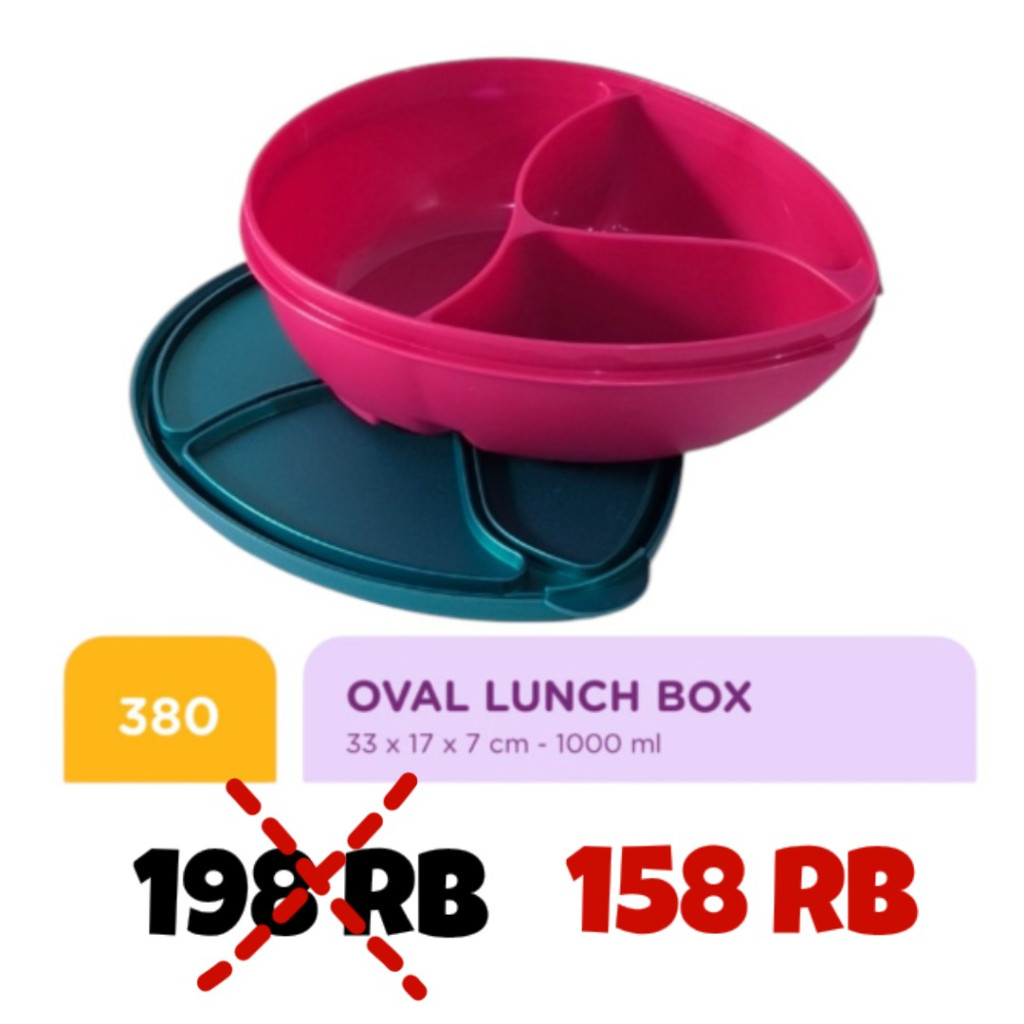 Twin Tulipware SALE OVAL LUNCH BOX 1000 ml Wadah Bekal Oval Sekat 3 Tulipware Kita