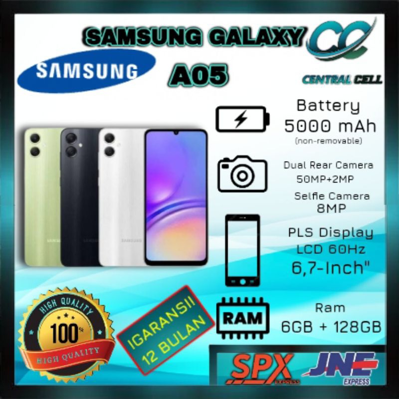 [NEW] HP SAMSUNG A05 Ram 6+128GB {Fast Charging 25Watt + Camera 50MP + Display 6,7inches + Battery 5