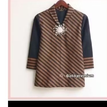 Atasan wanita Kerja Lurik sogan Kombinasi polosan Batik premium