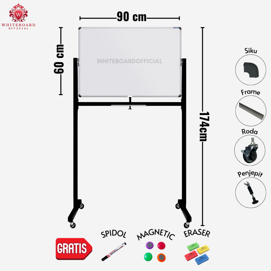 

SAKANA Papan Tulis White Board 60x90cm / Whiteboard Magnet Standing Praktis untuk Rumah / Kantor