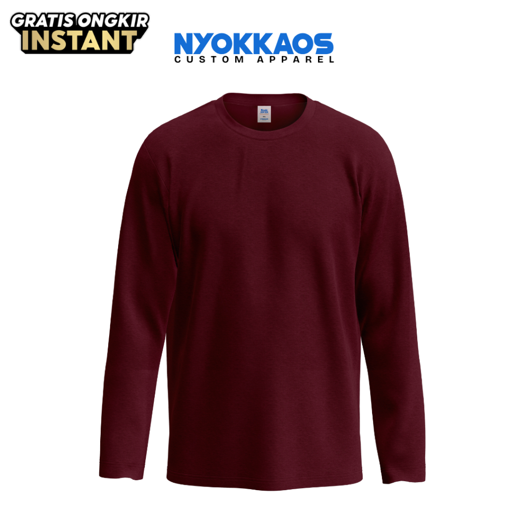 NYOKKAOS Kaos Polos 100% Katun Combed Premium 24S Knitto Textile Lengan Panjang - Burgundy