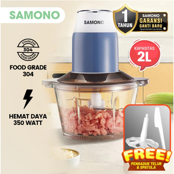 SAMONO Chopper Makanan 350 watt 4 Pisau Mangkok Kaca Penggiling Daging Food Grade SW-069S