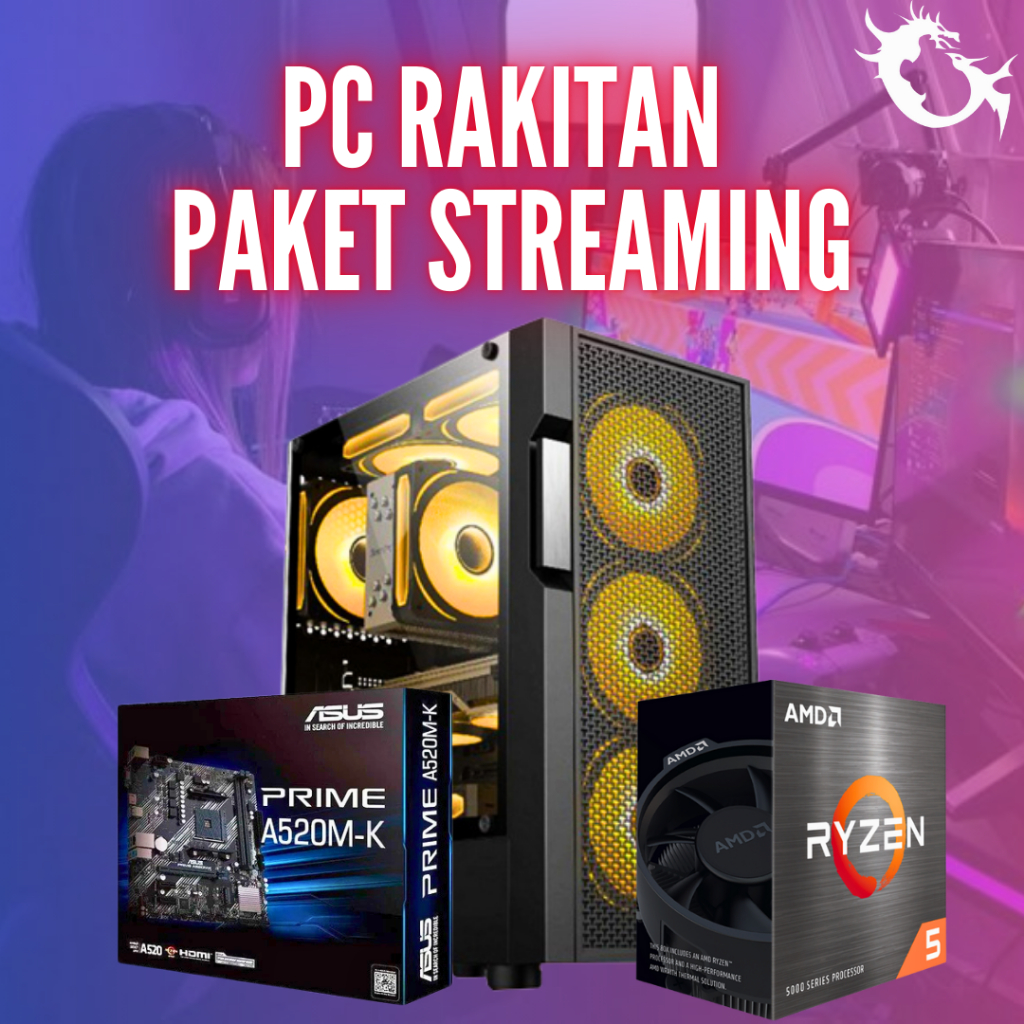 PC Rakitan Paket Streaming Ryzen 5 5500 RAM 32 GB Kit Asus A520M RTX 3050 6GB Asus Dual - PC Only