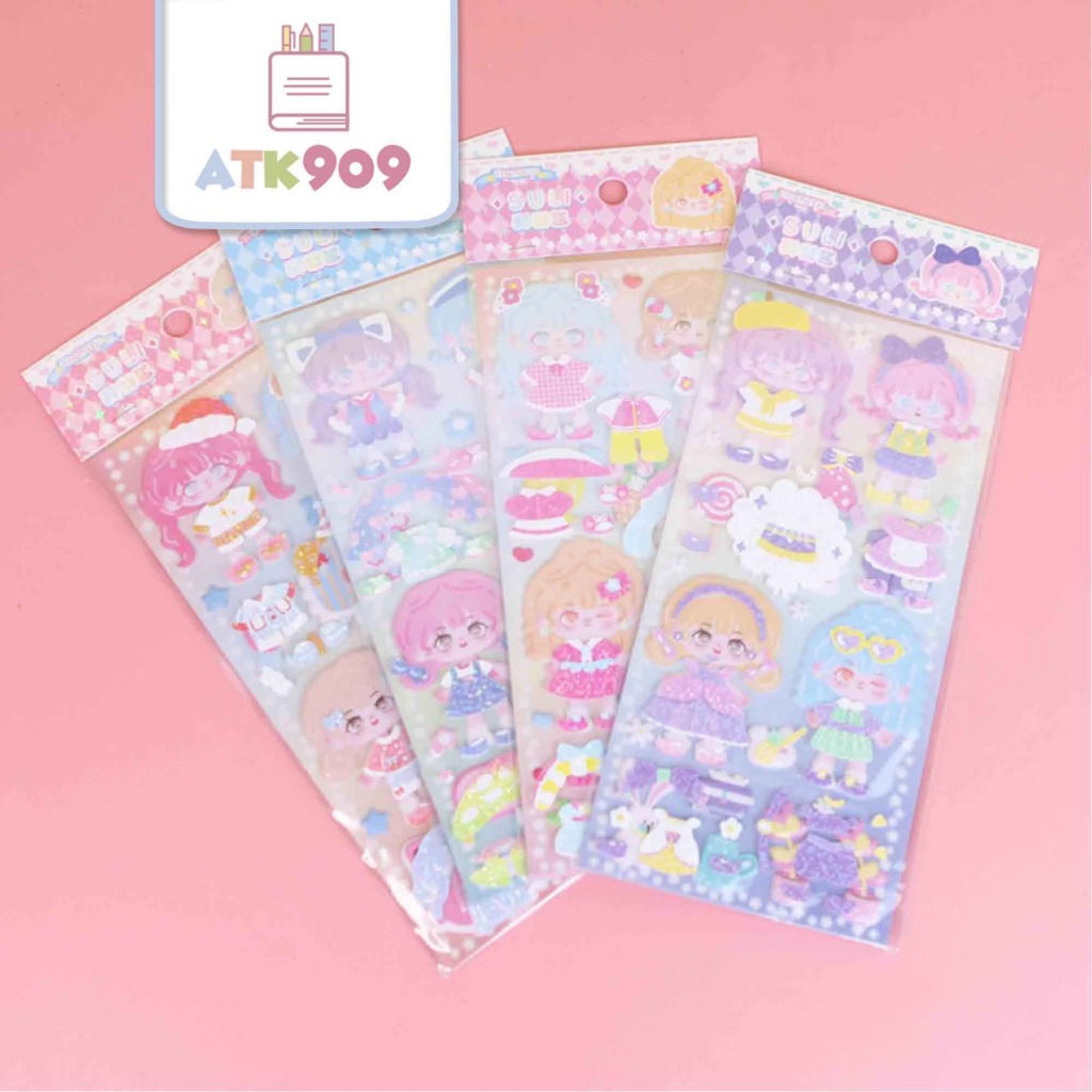 

ATK909 Stiker Still Wear Clothes DIY Photocard Korea Lucu Kartun Mainan Anak Perempuan Sticker 3D Glitter