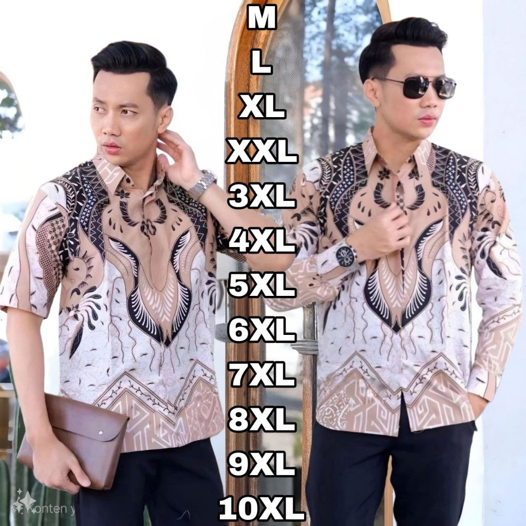 KEMEJA BATIK JUMBO M L XL XXL 3XL 4XL 5XL 6XL 7XL 8XL 9XL 10XL BATIK Krem Batik ivory