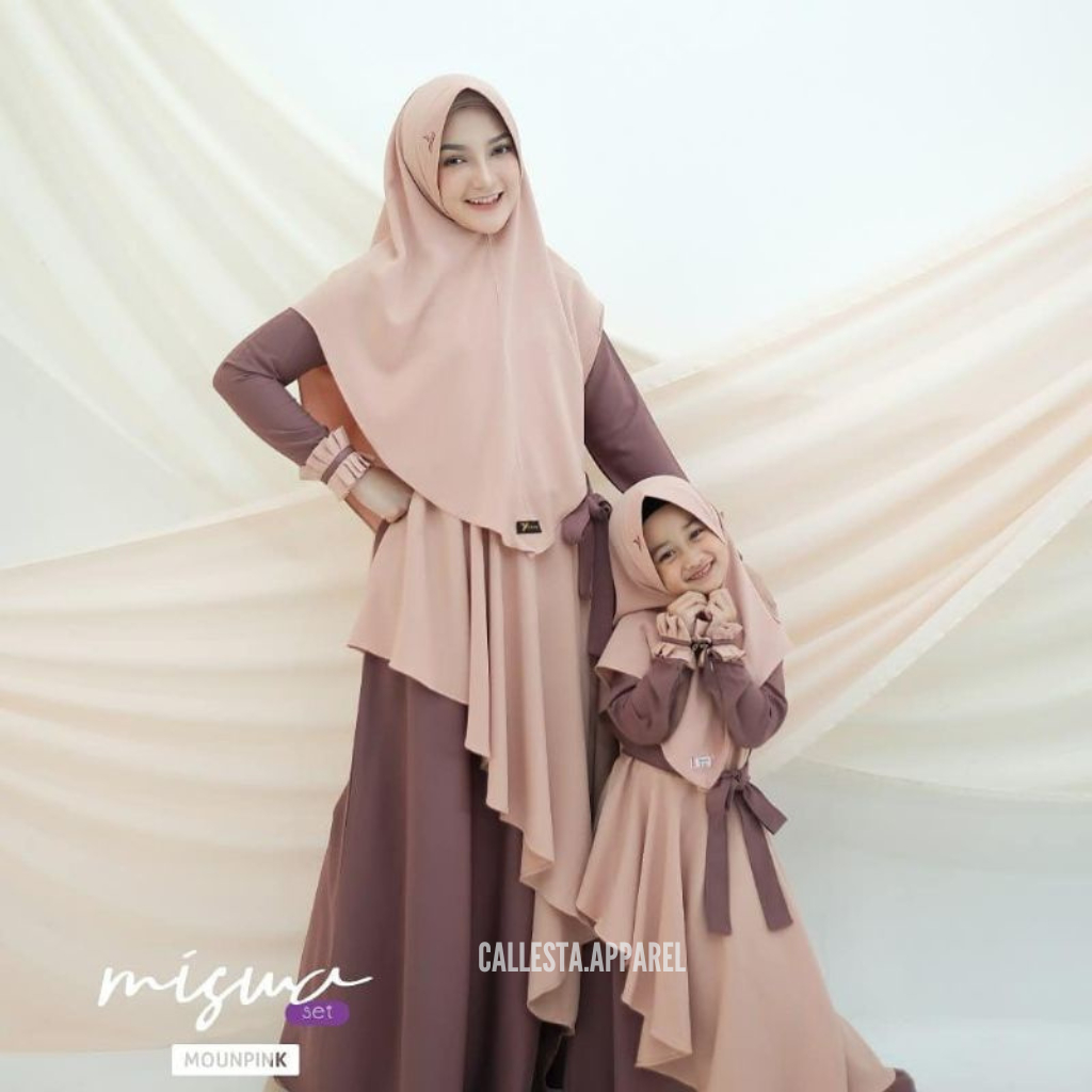 Gamis Syari Couple Ibu dan Anak Set Hijab Terbaru | Gamis Muslim Anak, Remaja dan Dewasa Plus Hijab