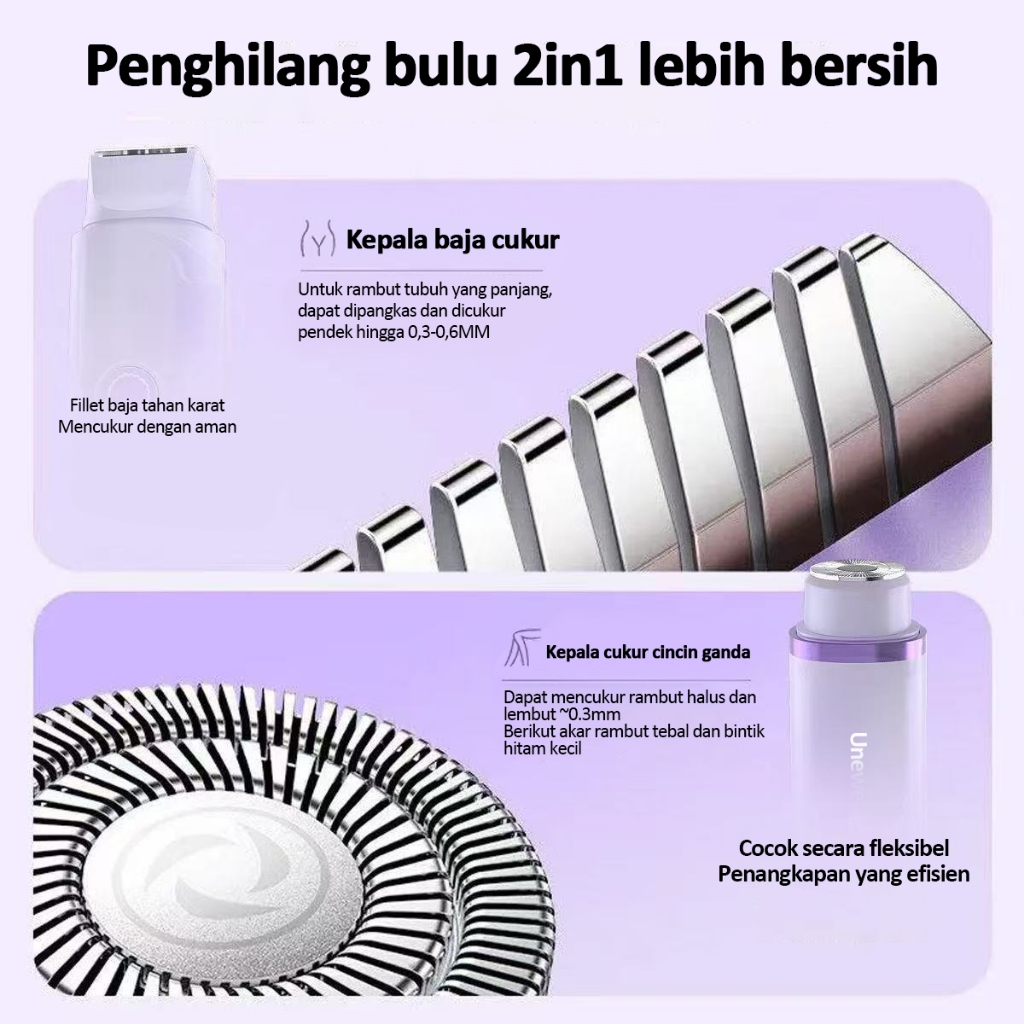 Unewell Alat Cukur Wanita 3 In 1 Alat Cukur Bulu Kemaluan Mini Pencukur Bulu Kemaluan Ketiak Tahan