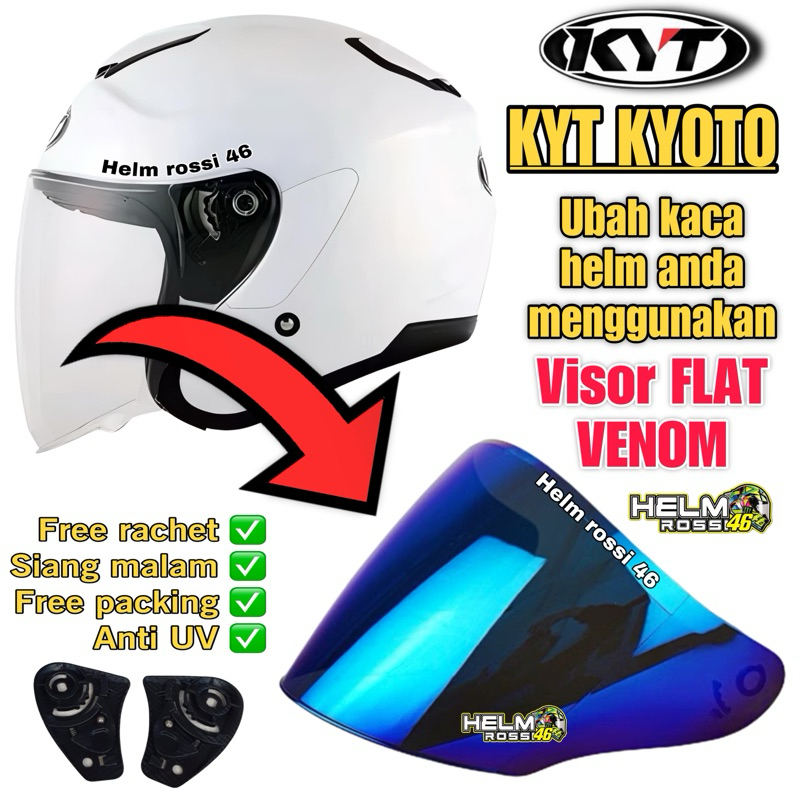 Visor KYT Kyoto INK Dynamic Venom Gratis Rachet Iridium Blue Red Gold Merah Gold Silver Tanpa Rachet