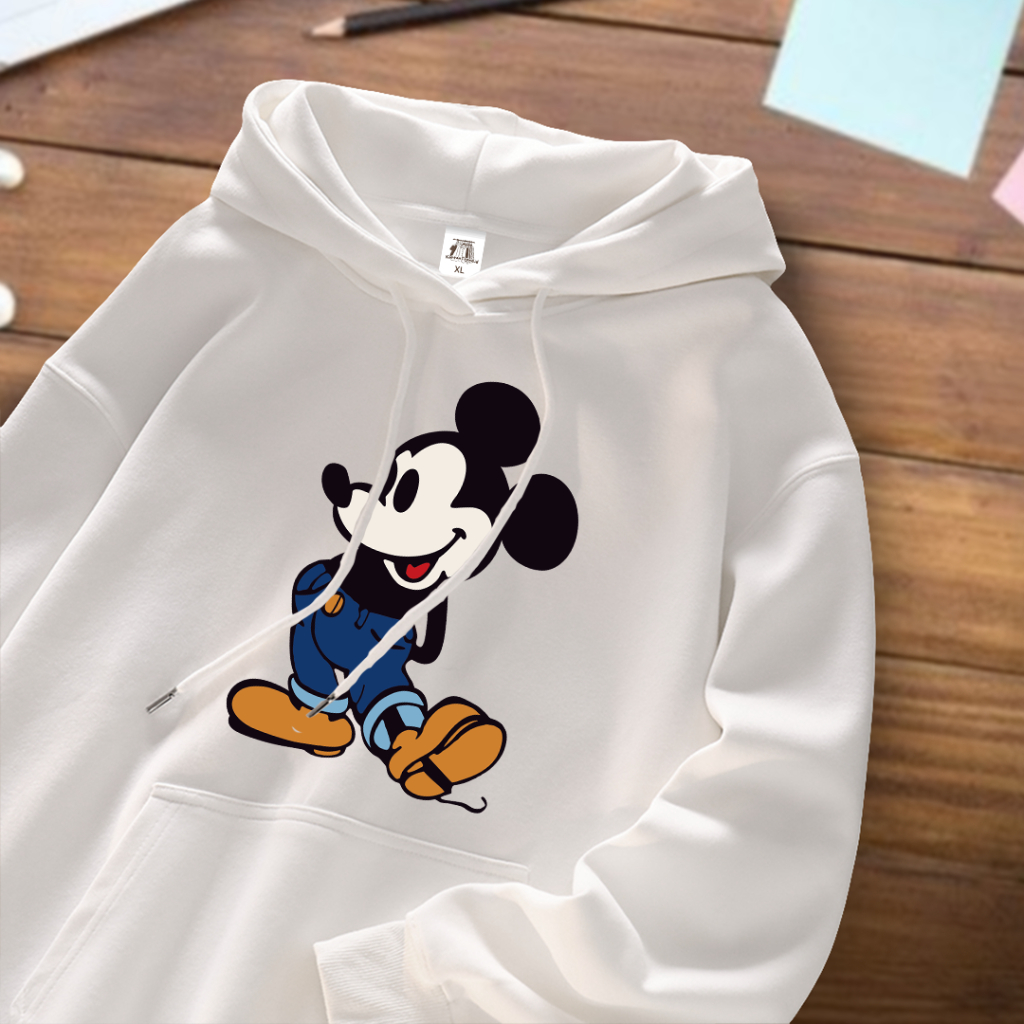Hoodie Lengan Panjang Model Korea | Mickey Mouse | Oversize Unisex | Milk Cotton