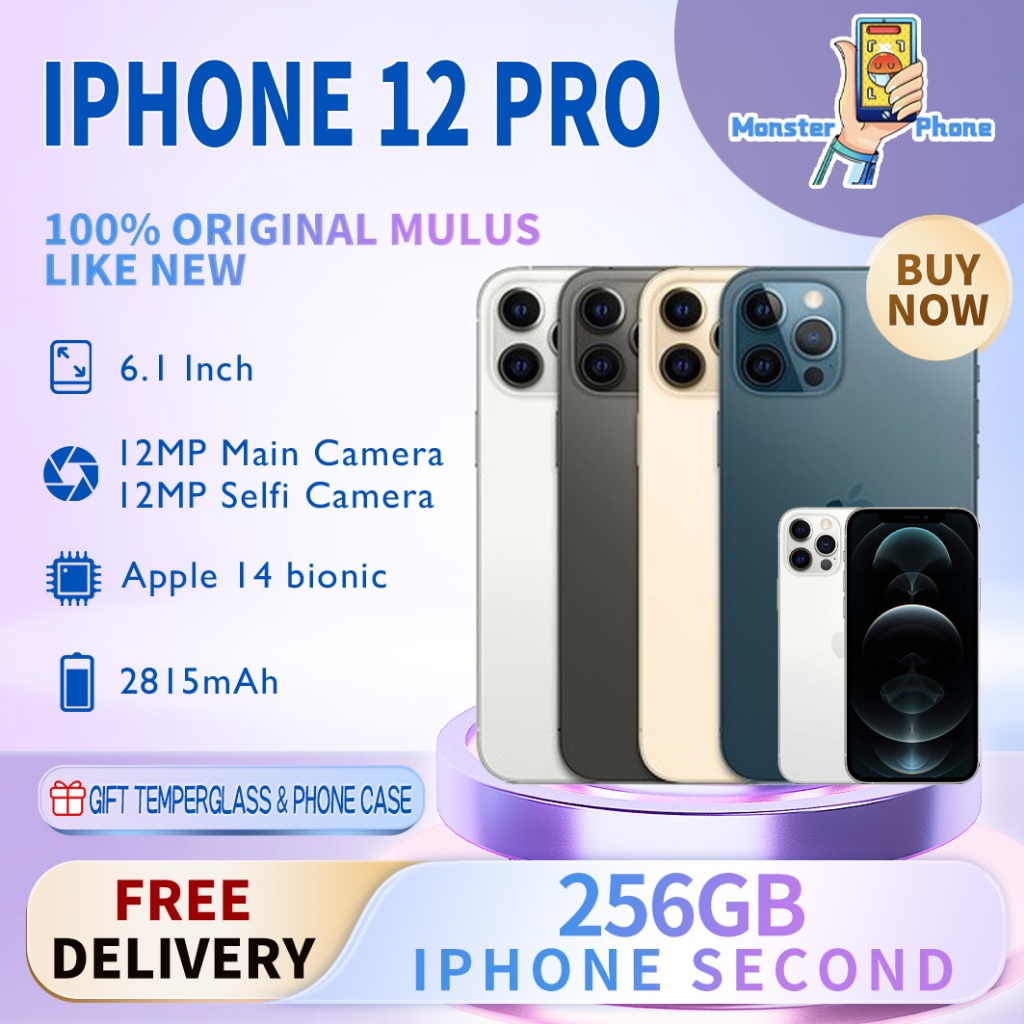 iPhone 12Pro 256GB Second Bekas Original100% INTER OLED-Original Fullset Mulus Normal Like New Phone