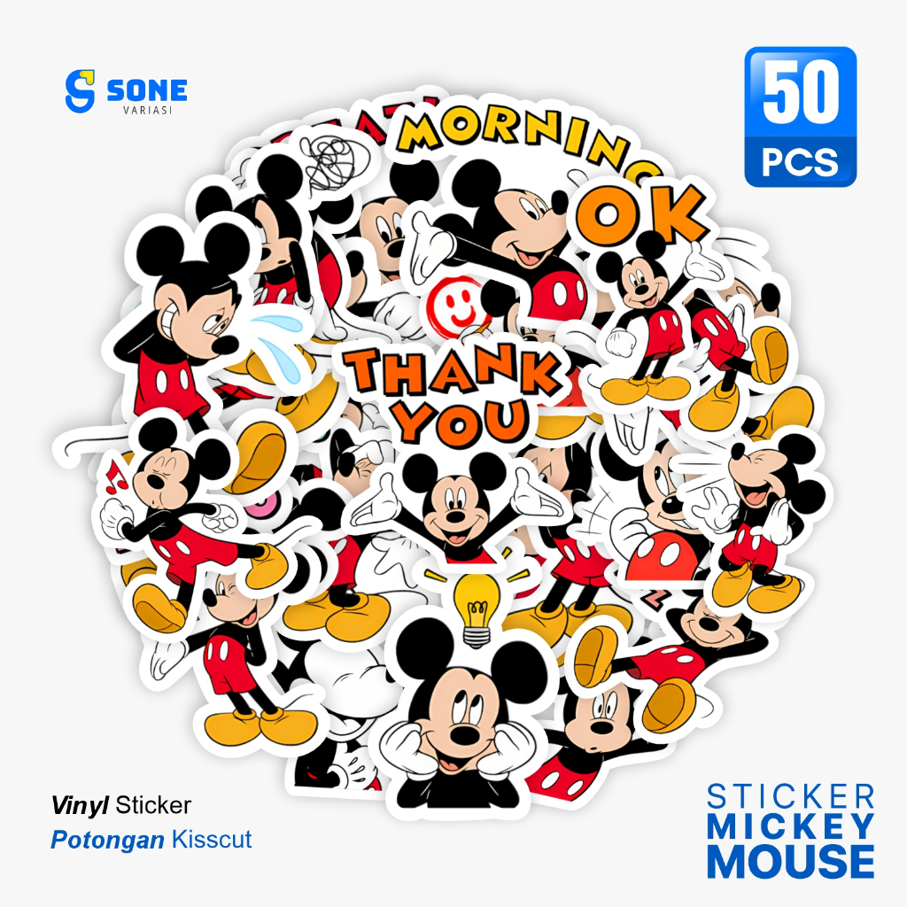 

Sticker Pack MICKEY MOUSE / Stiker Kartun Animasi Paper Vinyl Deco Buku Jurnal Tumbler Laptop Aesthetic