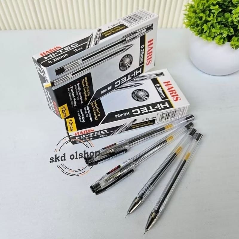 

D3W! pulpen pena HI-TECH 0,28 mm isi 1 lusin / 12 pcs merek HARIS / v tro tinta hitam