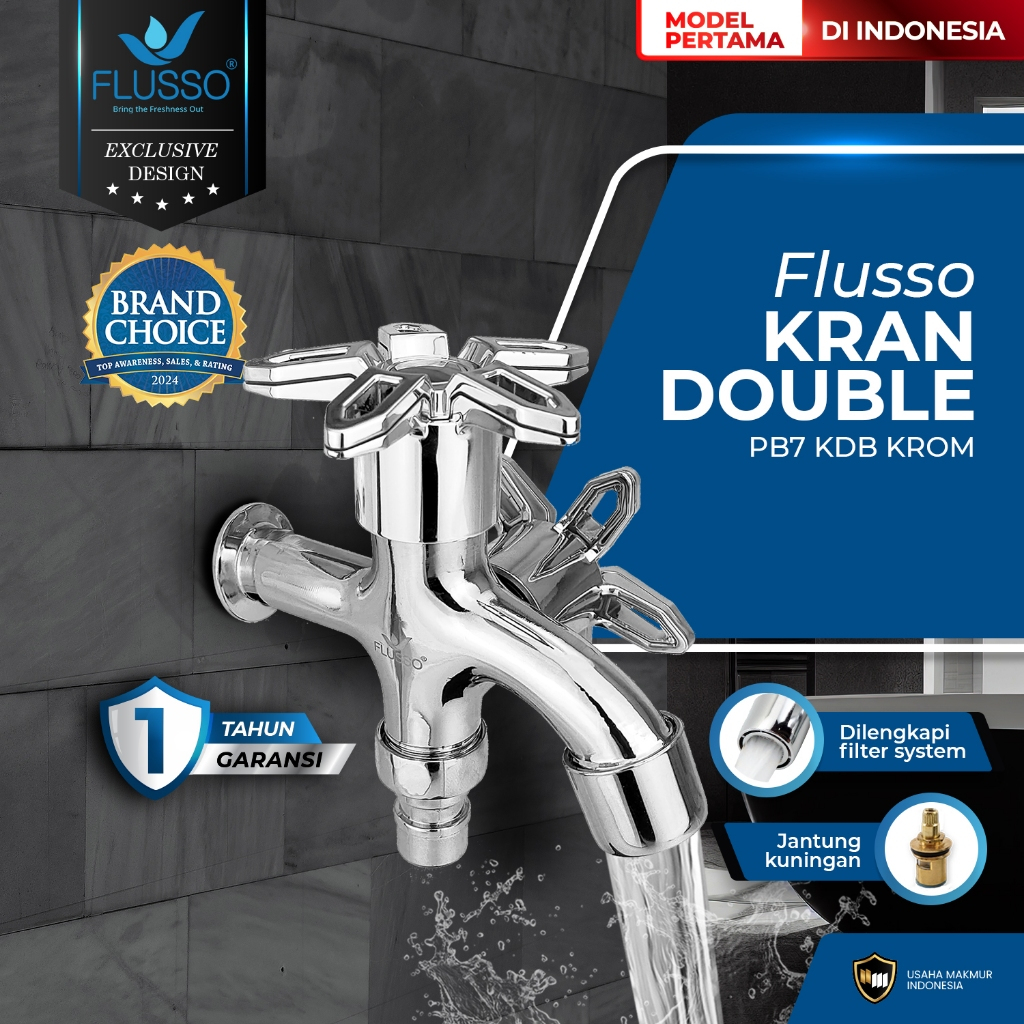 FLUSSO Kran Air Double Kran Cabang 2 Kran Double Shower Kran Shower Kamar Mandi