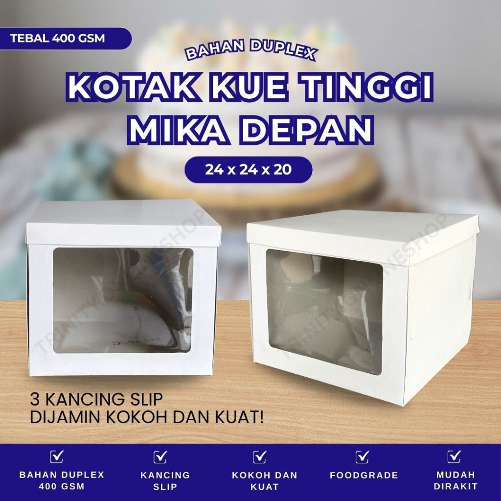 Kotak Kue Tinggi Mika Depan 24x24x20 Tutup Pisah Duplex Kotak Kue Tart Tinggi Kotak Cake Tinggi Dus 