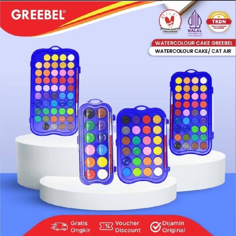 

GREEBEL - Cat Air Set + Kuas Padat Lukis Set Watercolor Cake 12 / 24 Warna
