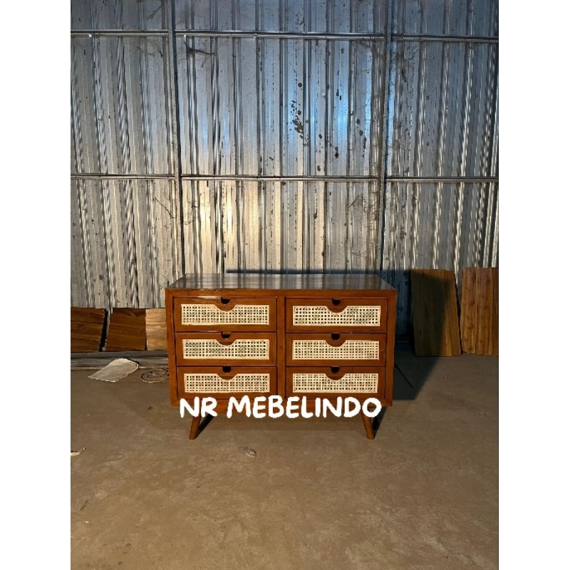 Bufet Rotan Minimalis Kayu Jati Drawer Laci Rotan Minimalis Kayu Jati