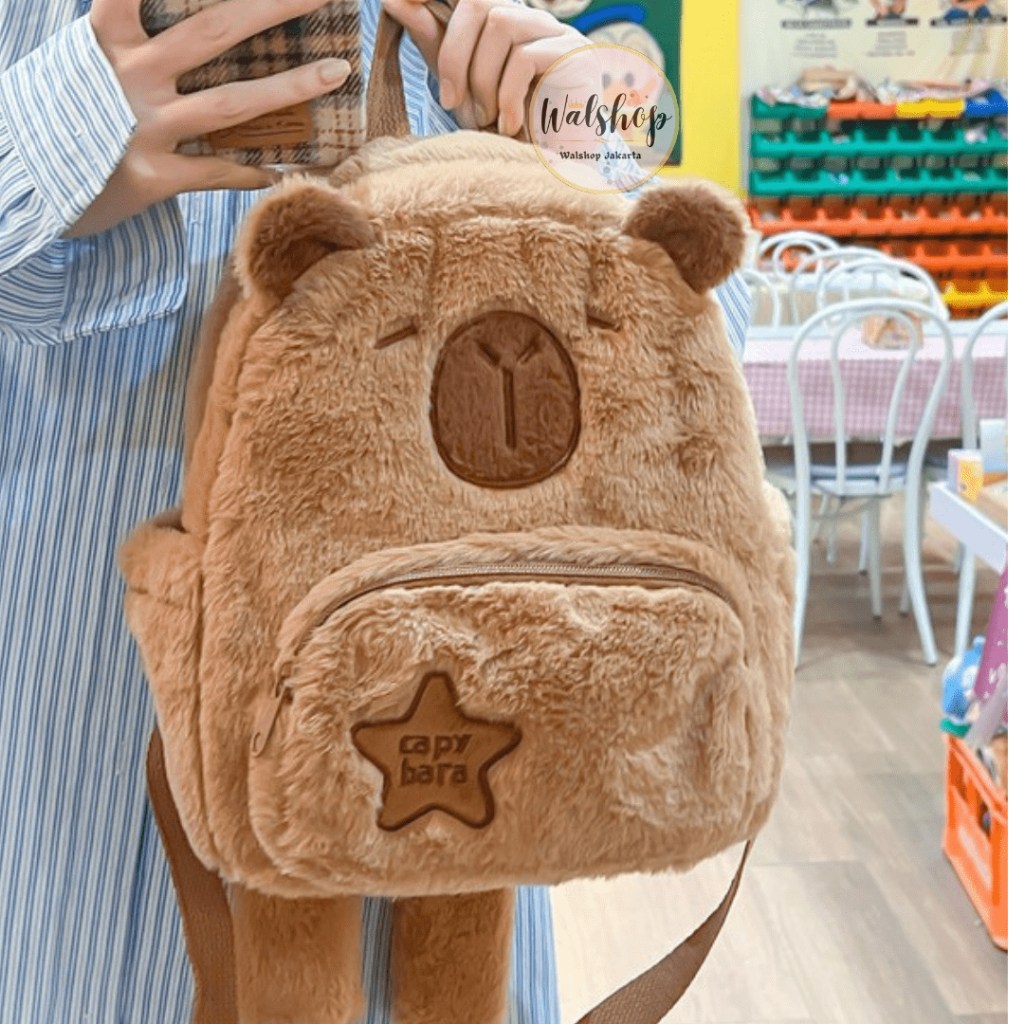 Tas Bulu Capybara Star Ransel Plushy Gemas untuk Sekolah Hangout TBS023