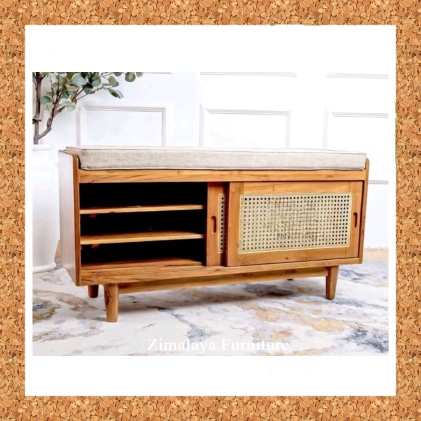 Rak Sepatu Kayu Duduk Busa Bufet Tempat Sepatu Rak Sepatu Kayu Pintu Sliding
