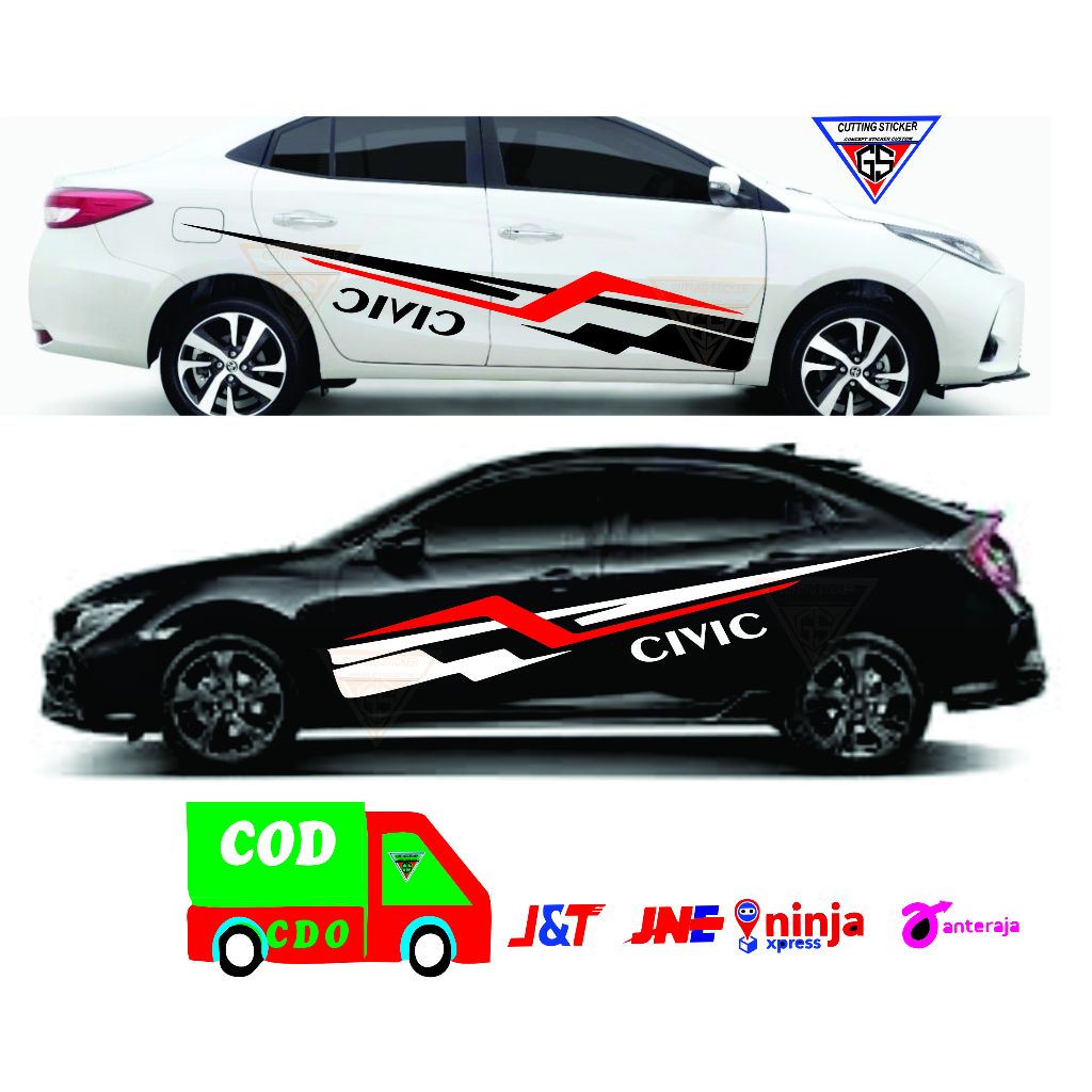 stiker mobil sedan CIVIC stiker list body mobil sedan  CIVIC stiker les body samping