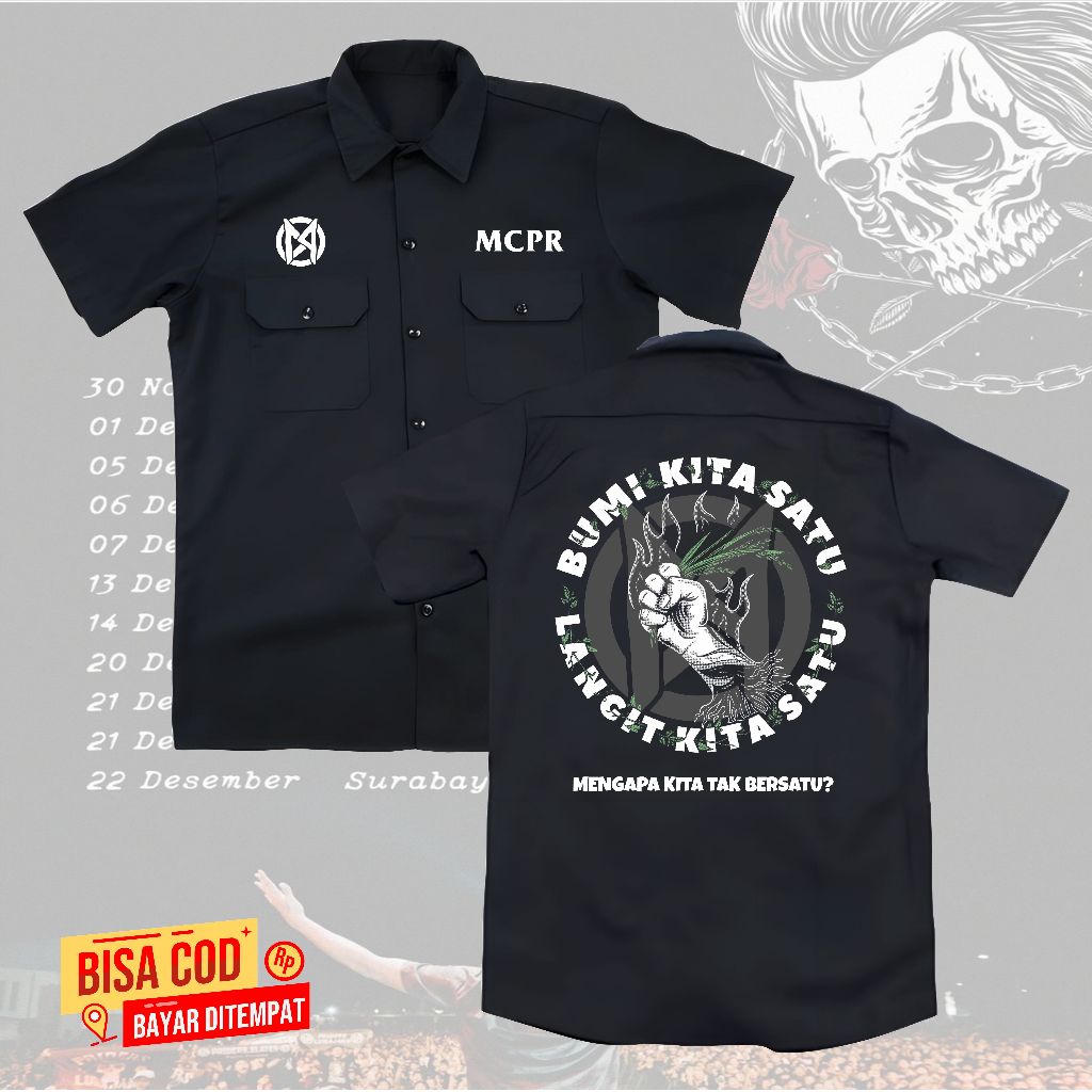Kemeja WORKSHIT MCPR Bumi Kita satu Hitam  pendek pria band original distro - WORKSHIT pendek Mcpr d
