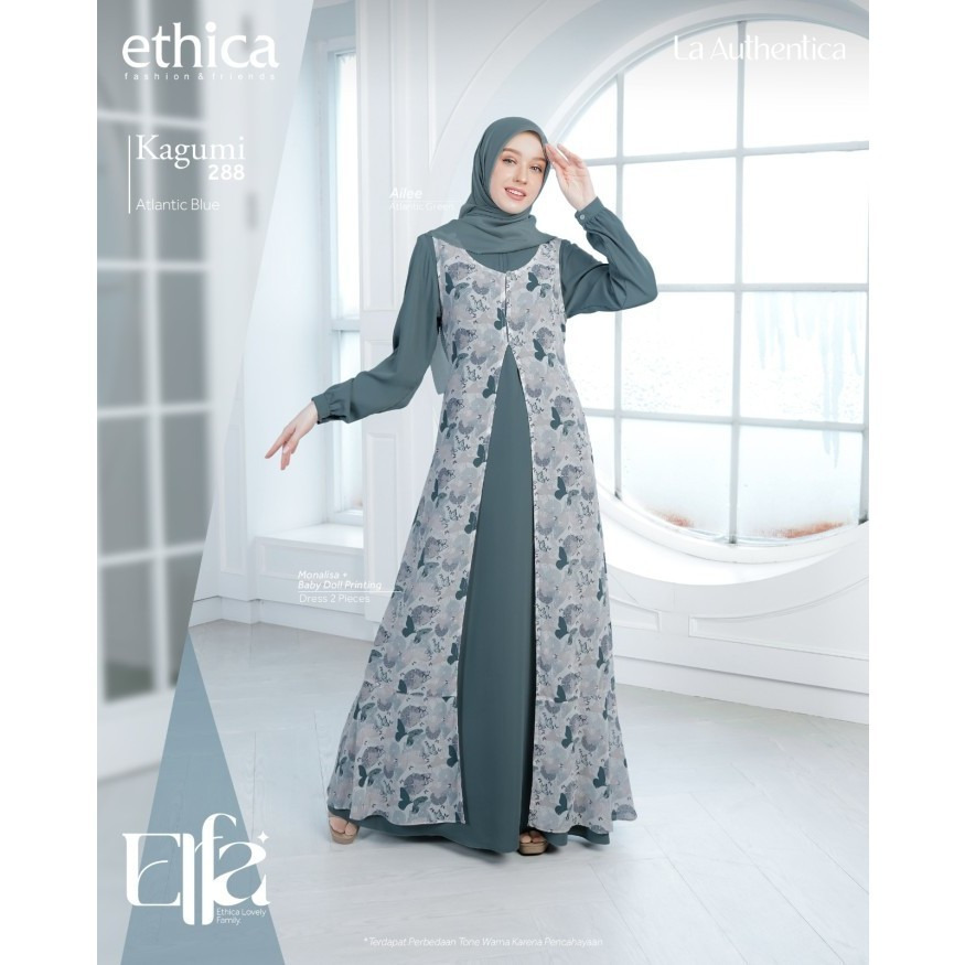 ETHICA Kagumi 288 Atlantic Blue - Baju Muslim Dewasa Dress ORI Ethica Gamis Wanita Muslim Gamis Dewa
