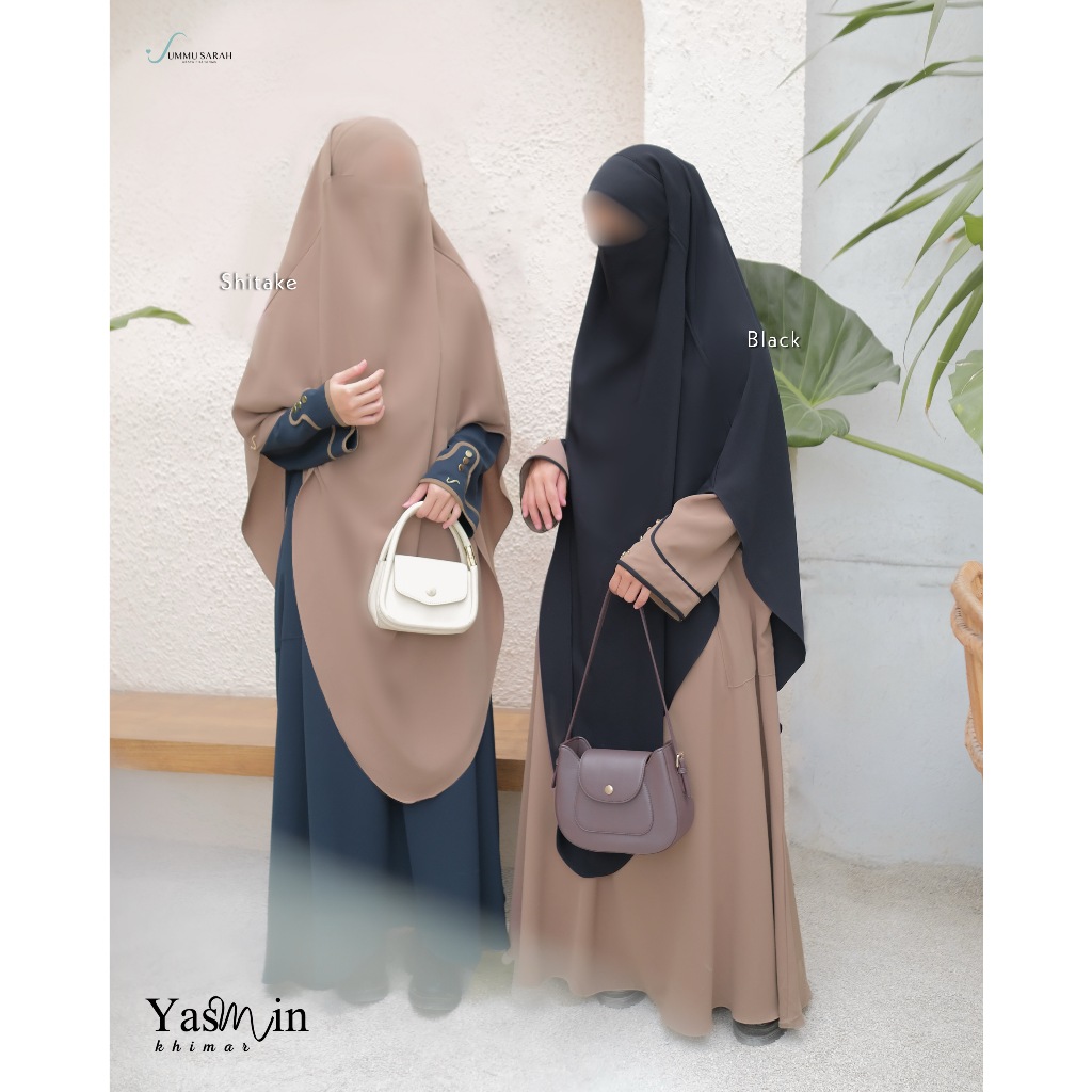[READY] Ummu Sarah | Yasmin Abaya Dress FK French Khimar Nonpad Mazen | Black Hitam Sea Storm Biru N