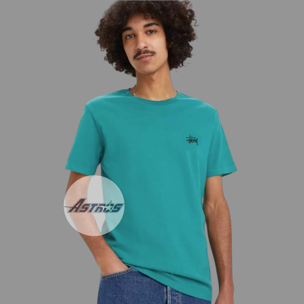 Baju kaos pria katun combad 20s bordir motif depan belakang stussy full teks made in usa