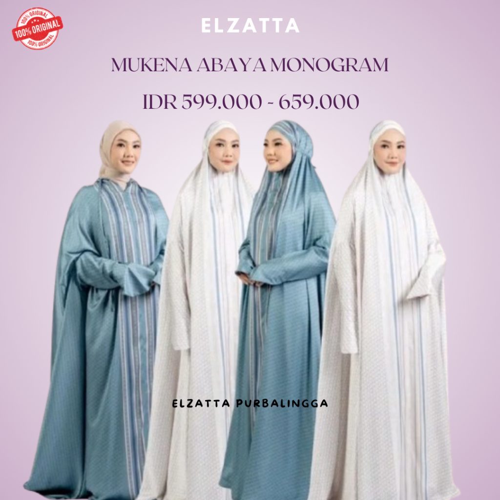Elzatta Mukena Abaya Monogram Bahan Satin Premium Ukuran Jumbo Dewasa