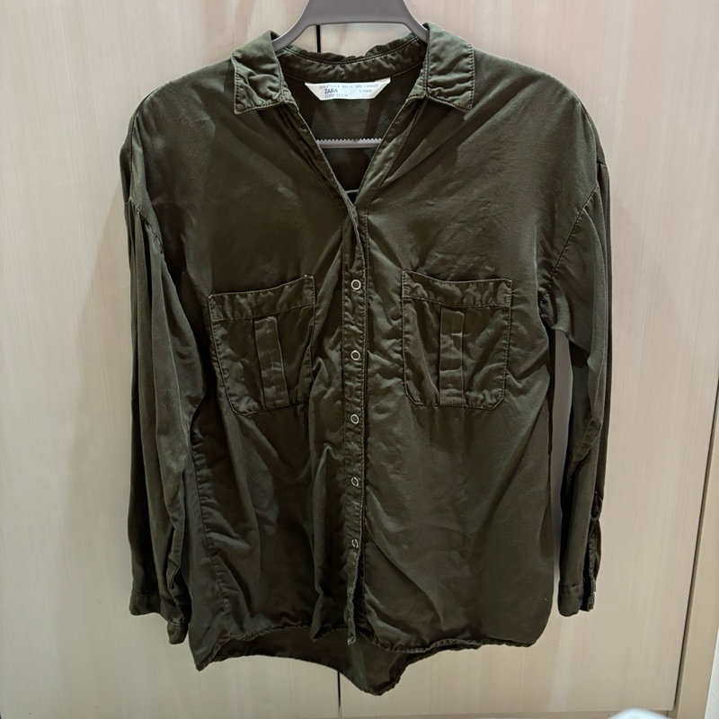 Zara Denim Z1975 Women Top Blouse Shirt Long Sleeve Green Army - Baju Atasan Wanita Kemeja Tangan Pa