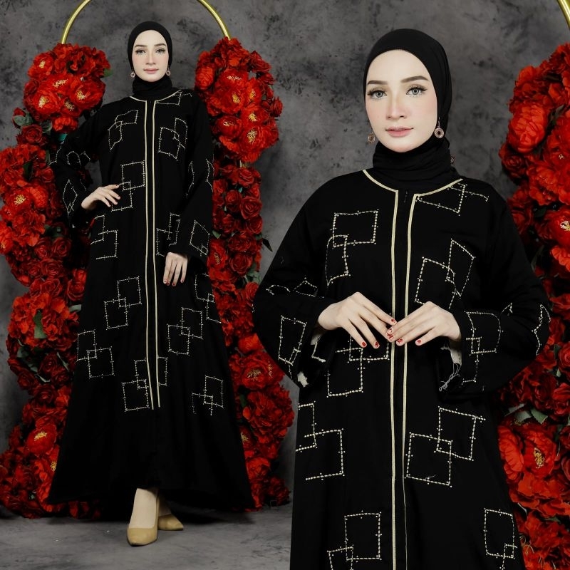 ALMA ABAYA HITAM ABAYA BORDIR KAMILA (BUSUI)