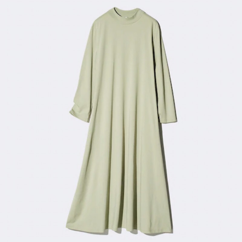 UNIQLO Women AIRism Cotton Dress Gaun Katun Flare Wanita Lengan Panjang