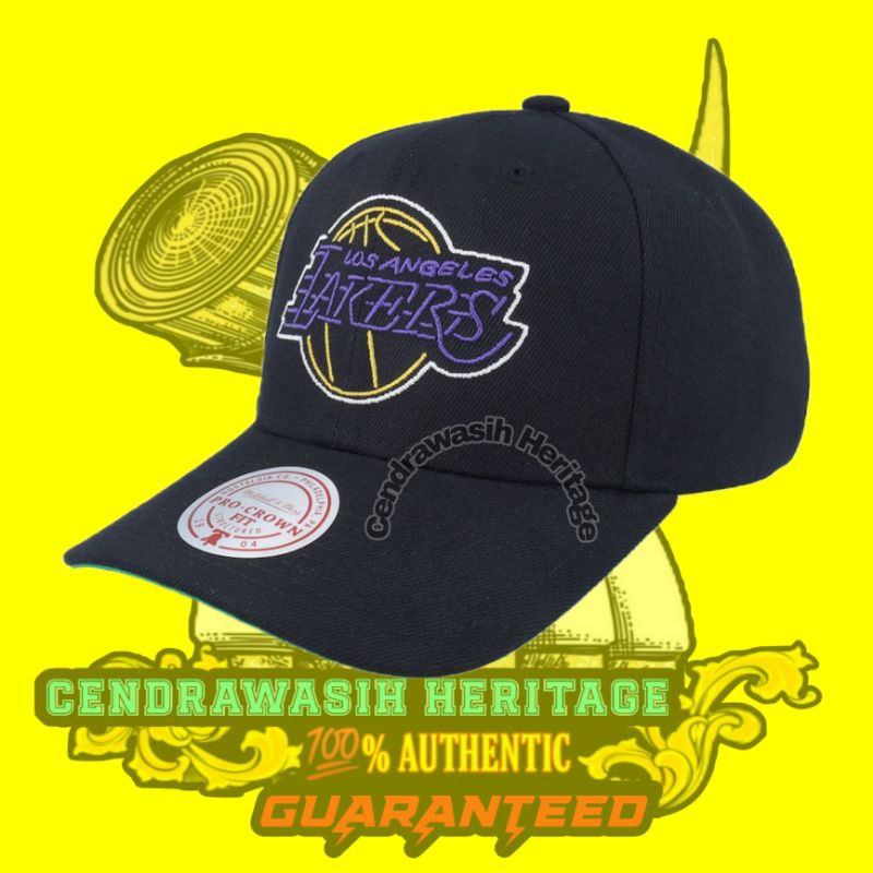 Mitchell And Ness Los Angeles Lakers Neon Logo Pro Black Adjustable 100% Authentic